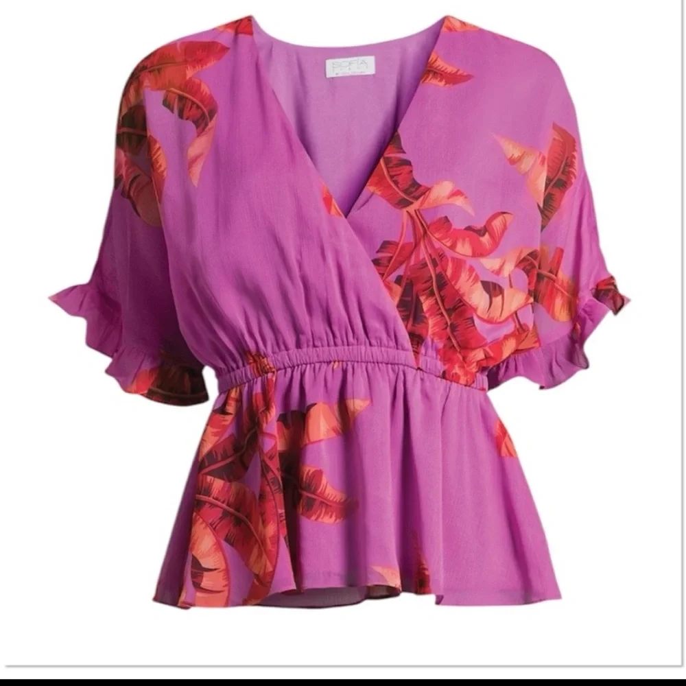 Sofia Jeans Women's Faux Wrap Peplum Top with Short Sleeves,